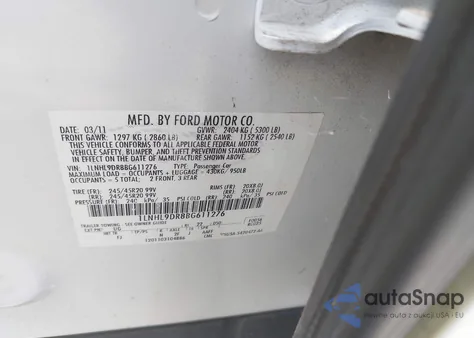 2011 Lincoln Mks from USA, damaged, VIN 1LNHL9DR8BG611276